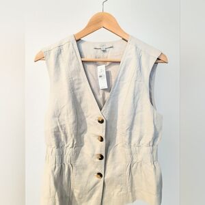 LOFT Linen Blend Button Front Cinched Vest Medium